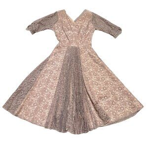 Vintage 1950s Brown Floral Lace Maxi Dress Sz 10 M Francine of Hollywood Womens